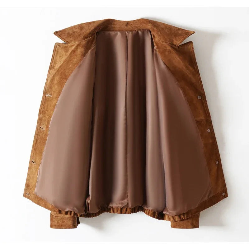 Women’s Sheepskin Suede Brown Button Jacket