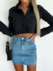 Tailored Flap Detail Denim Skirt