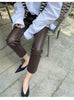 Women’s Brown Stretch Leather Pants High Waisted