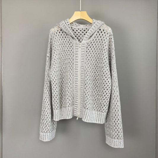 Women’s Hooded Cashmere Knit Cardigan with Sequins