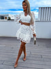 White boho lace two piece western outfit set