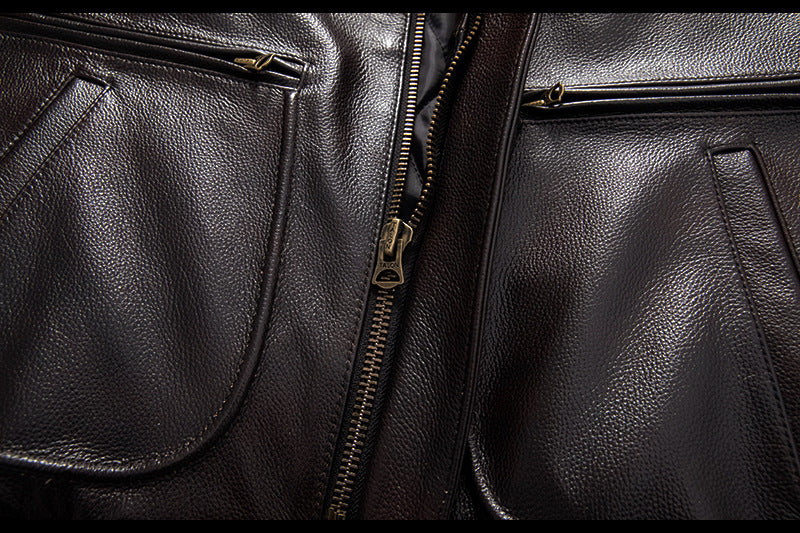 Men’sAviator Leather Flight Jacket with Fur Collar