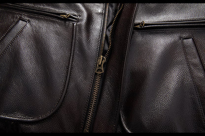 Men’sAviator Leather Flight Jacket with Fur Collar