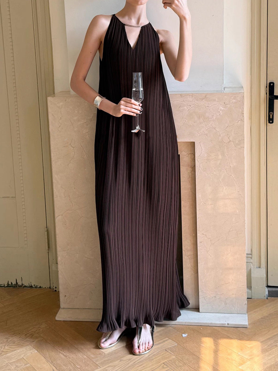 Pleated chiffon halter maxi summer dress