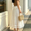 White lace maxi skirt with sheer mesh detail