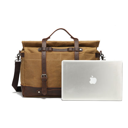 Canvas Shoulder Bag with Top-Grain Cowhide Leather