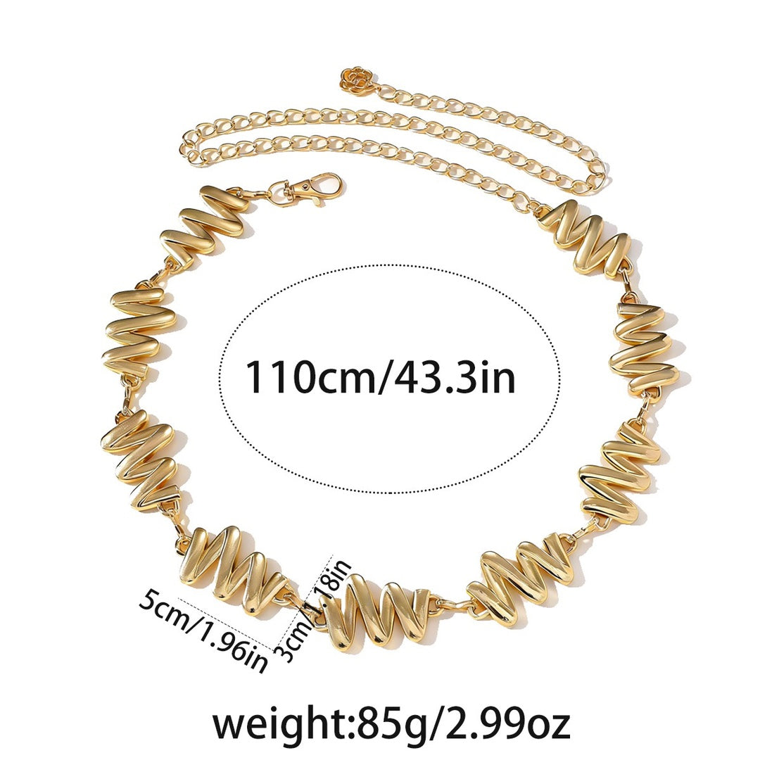 Gold Waist Chain with Sculptural Wave Pattern for Women