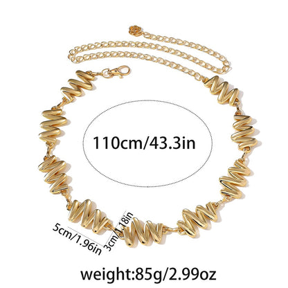 Gold Waist Chain with Sculptural Wave Pattern for Women