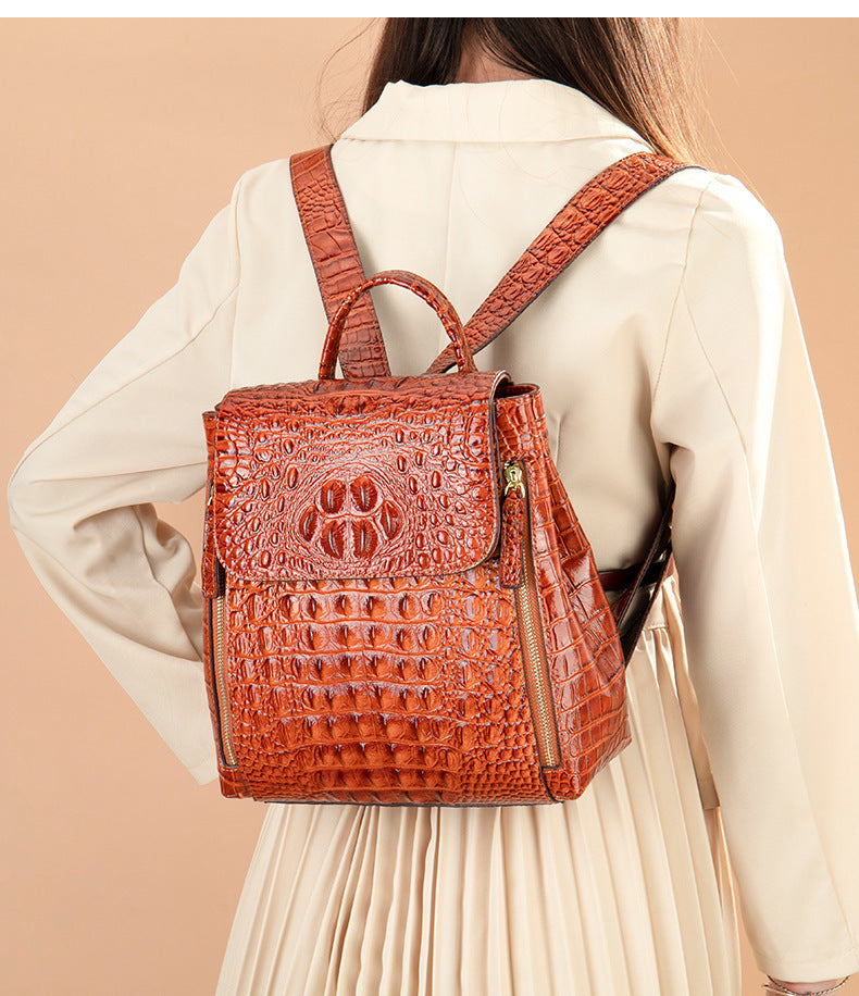 Women’s Designer Genuine Leather Crocodile Pattern Backpack