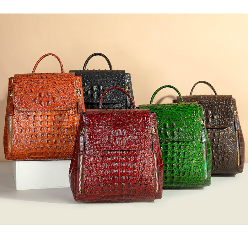 Women’s Designer Genuine Leather Crocodile Pattern Backpack