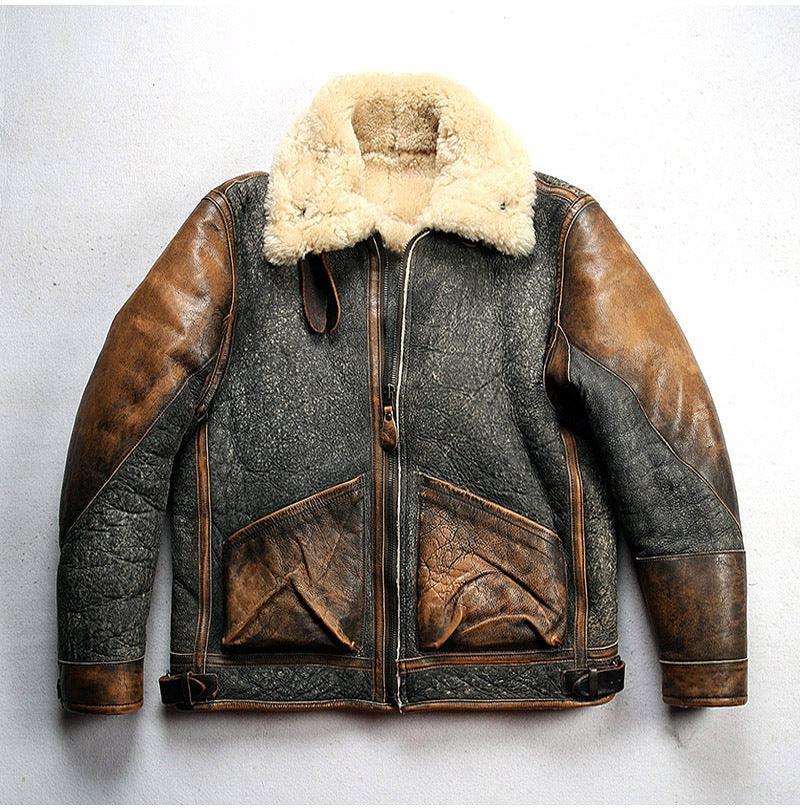 Men Real Shearling Leather Aviator Jacket