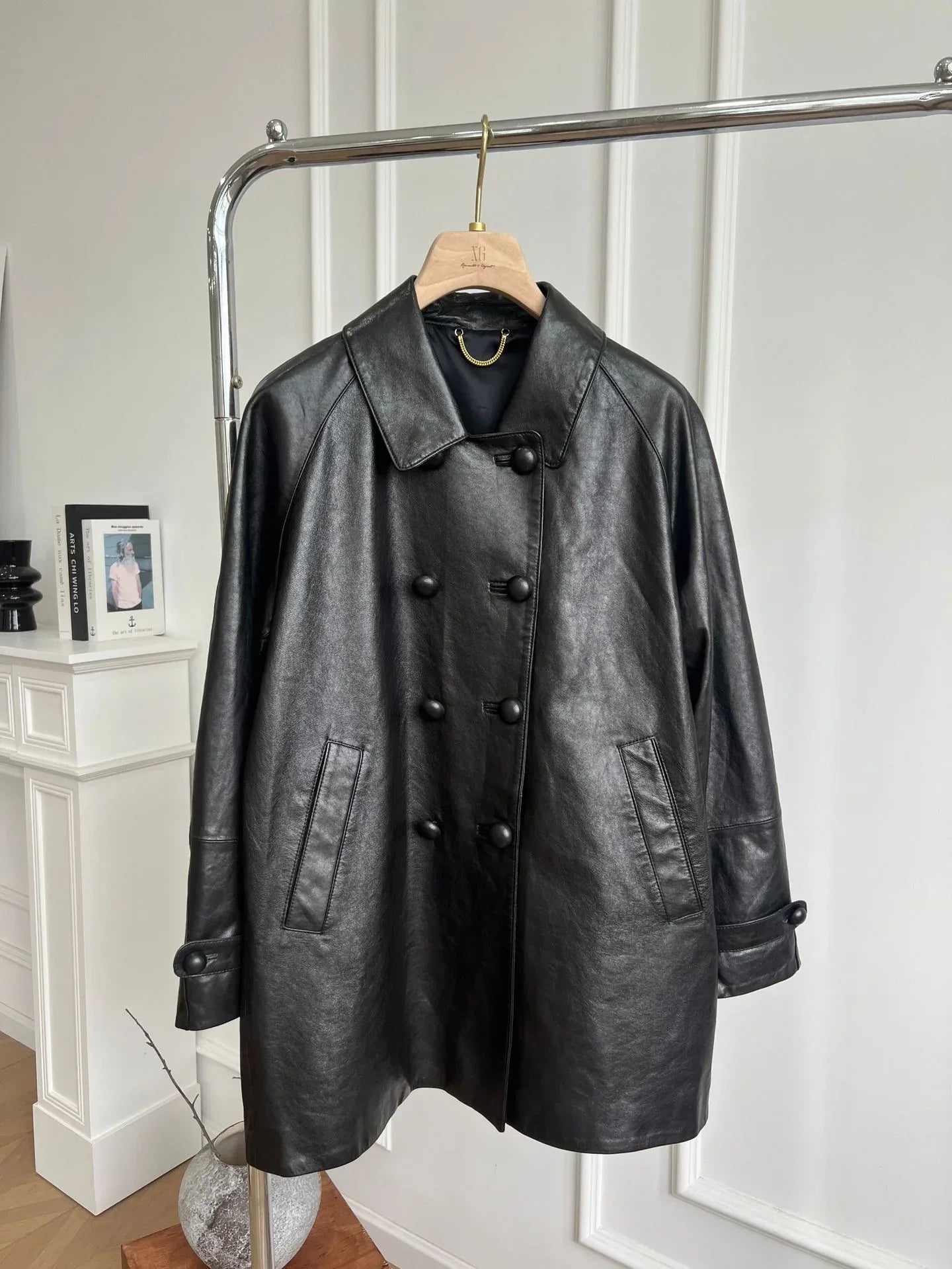 Women’s Leather Double-Breasted Oversized Jacket