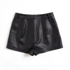 Genuine sheepskin black leather hot shorts