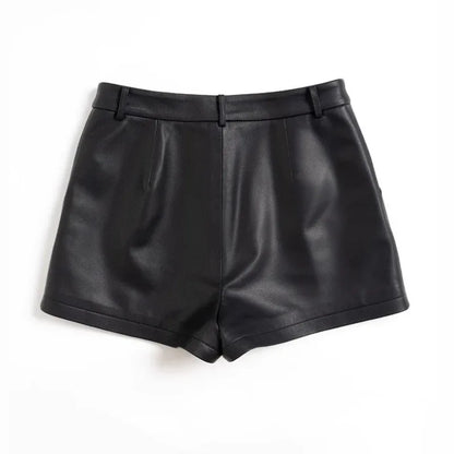 Genuine sheepskin black leather hot shorts