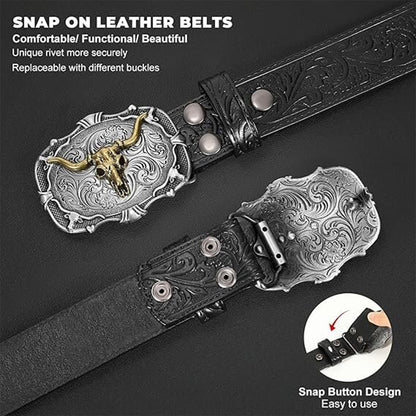 Men’s Western Bullhead Genuine Leather Belt