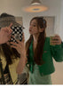 Women Leather Cropped Jacket Green Short Sheepskin Coat