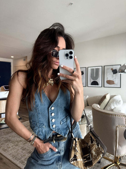 Women's Denim Sleeveless Vest Flap Pocket
