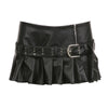 Imitation Leather Belted Mini Skirt