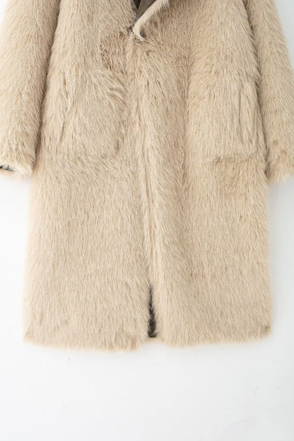 Women Reversible Faux Fur Long Coat Shearling Effect Winter Coat