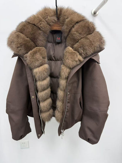 Fur Collar Jacket for Women with Detachable Fox Fur and Down 1 S