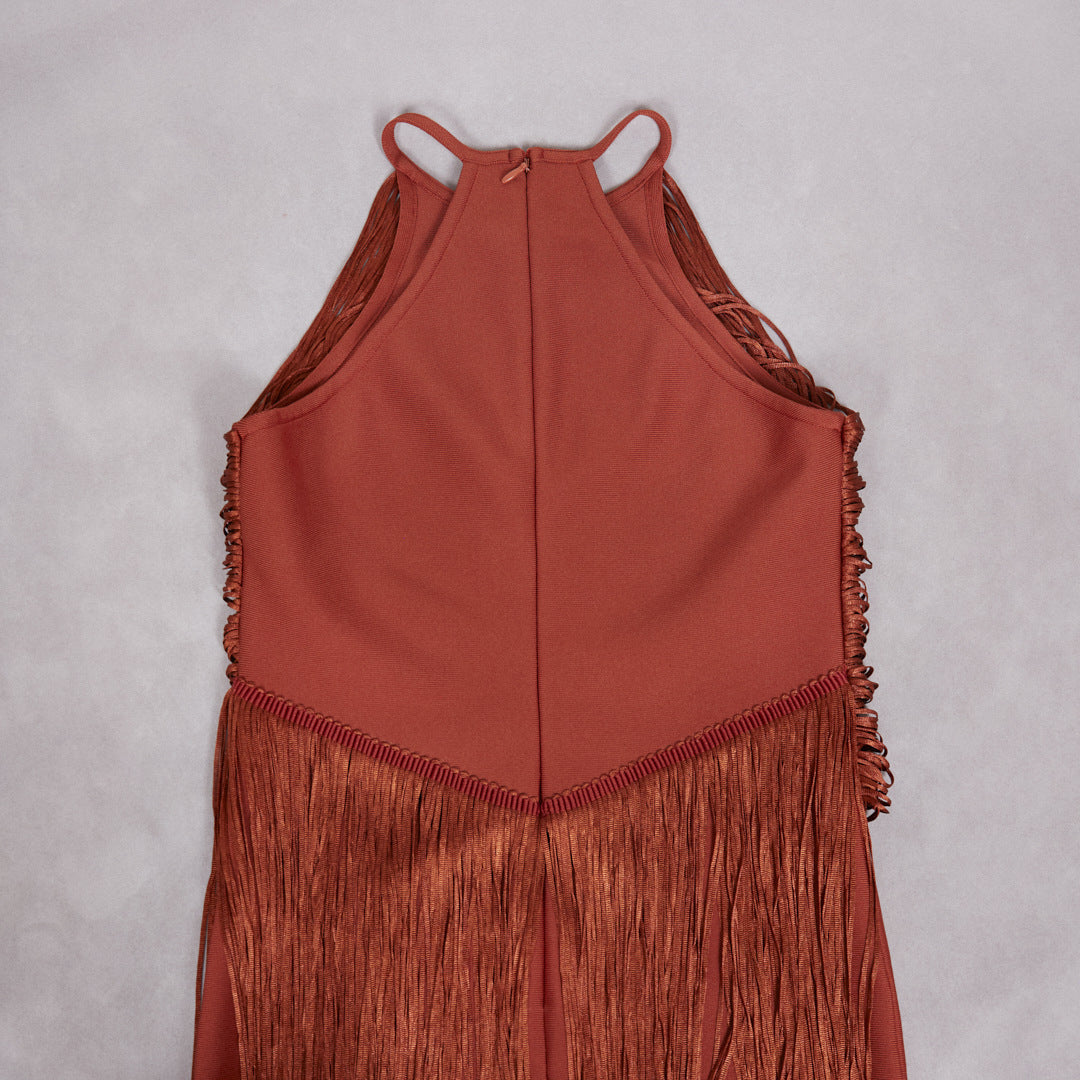 Fringe halter tassel party dress