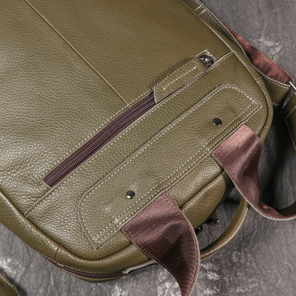 Leather backpack for men army green 15 inch