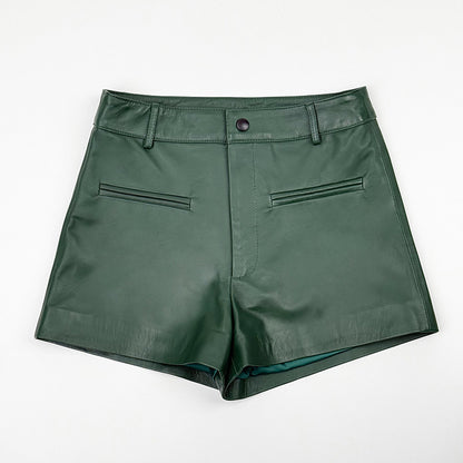 Women’s Silver Leather Mid-Rise  Shorts