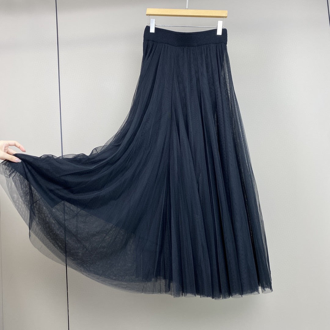 Women’s Cashmere Mesh Patchwork Long Midi Skirt