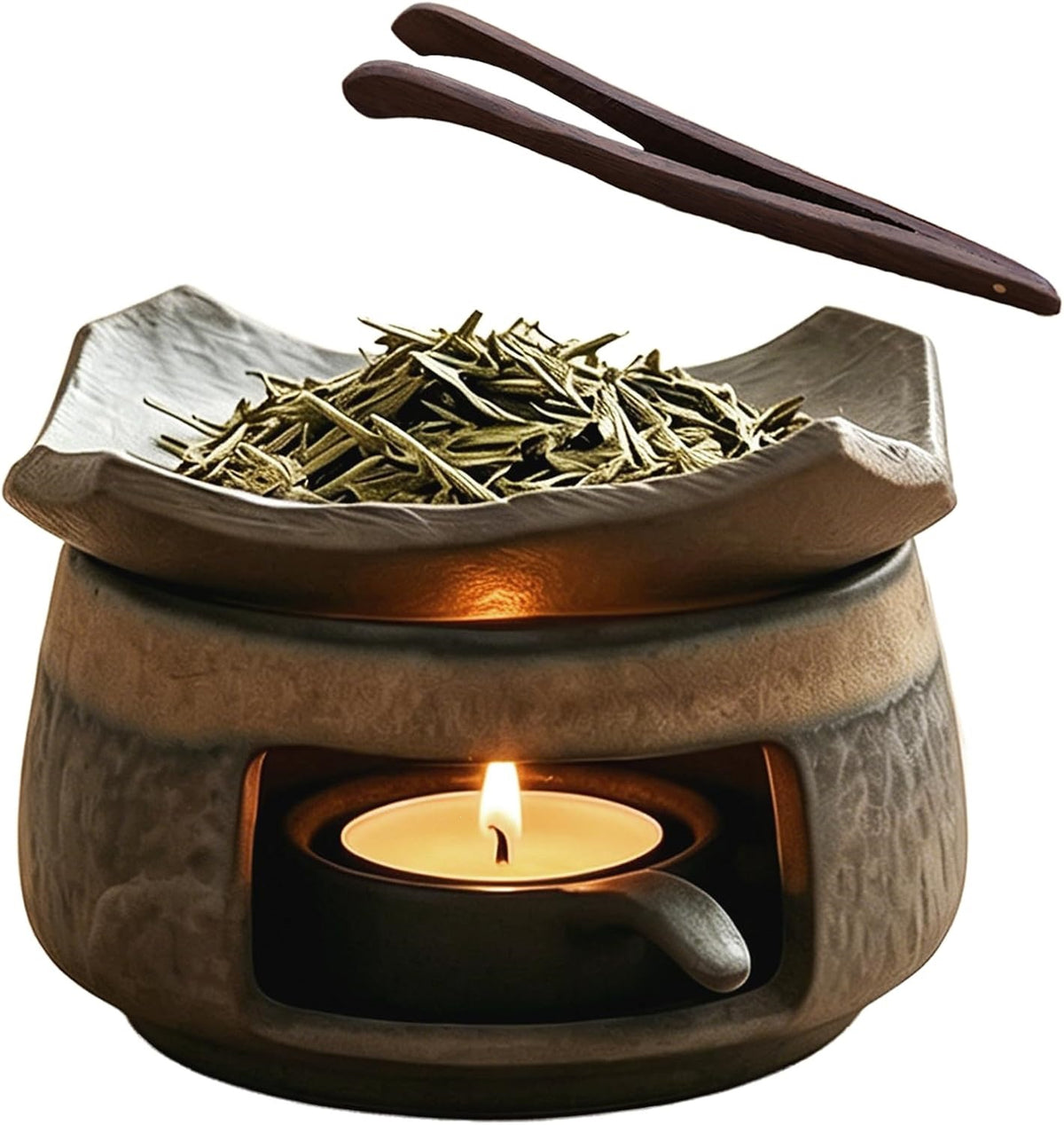 Ceramic Incense Burner with Tea Light Herb Warming Tray