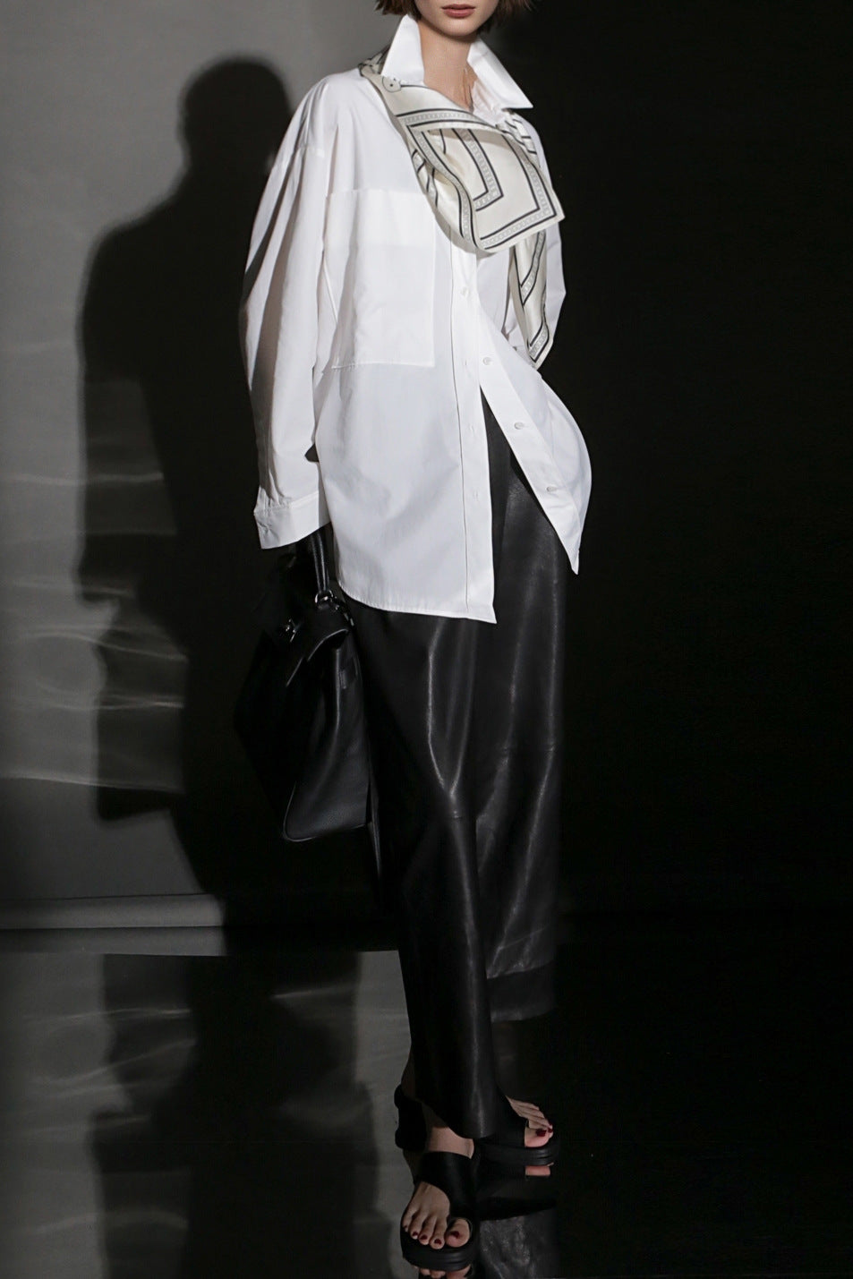 Women Genuine Leather High Waisted Wide Leg Pants