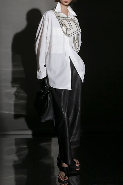 Women Genuine Leather High Waisted Wide Leg Pants