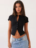 Women Tripe Slim Button Short Sleeve Top