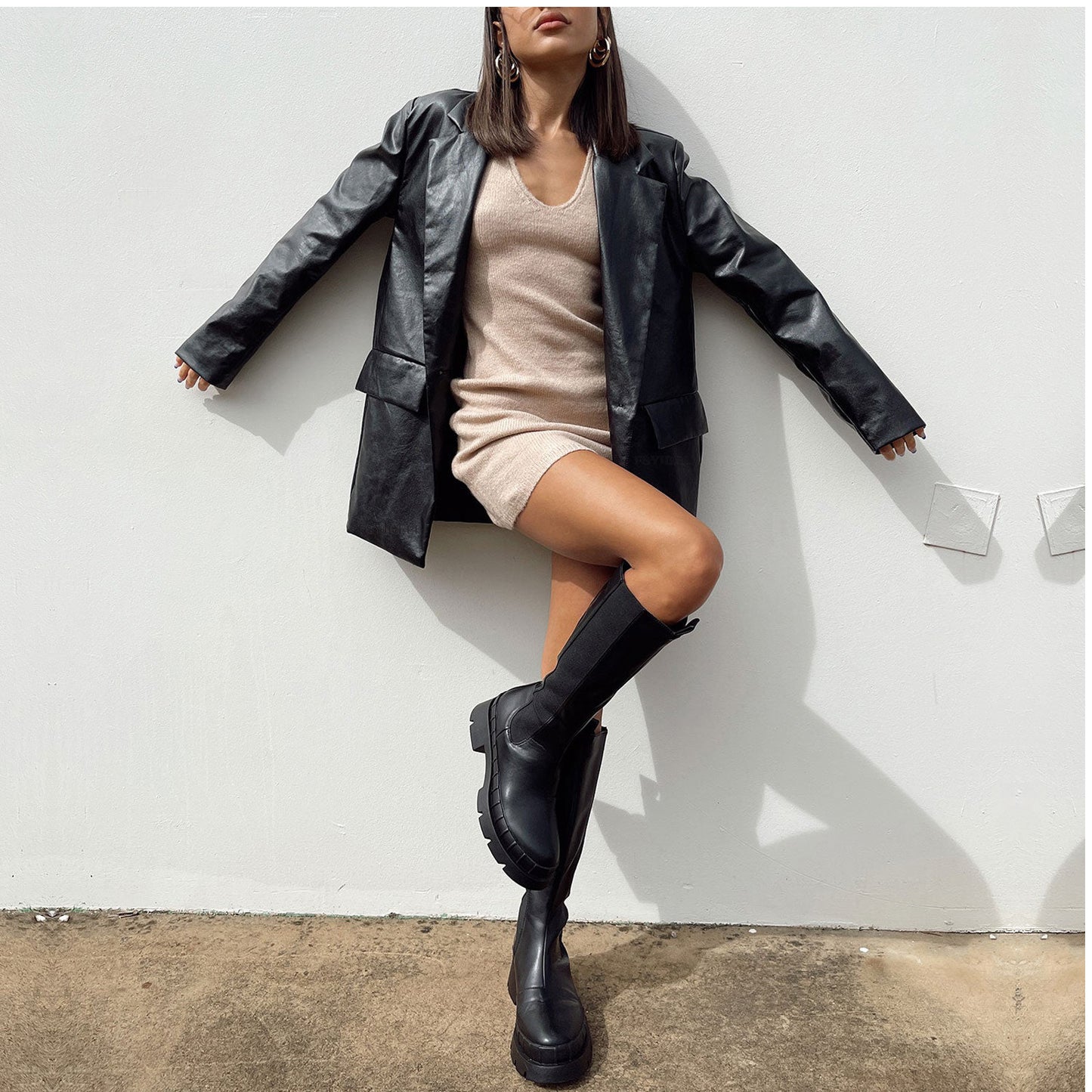 Faux leather blazer jacket for women