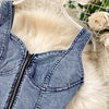 Women’s Denim Two Piece Skirt Set with Zipper Crop Top