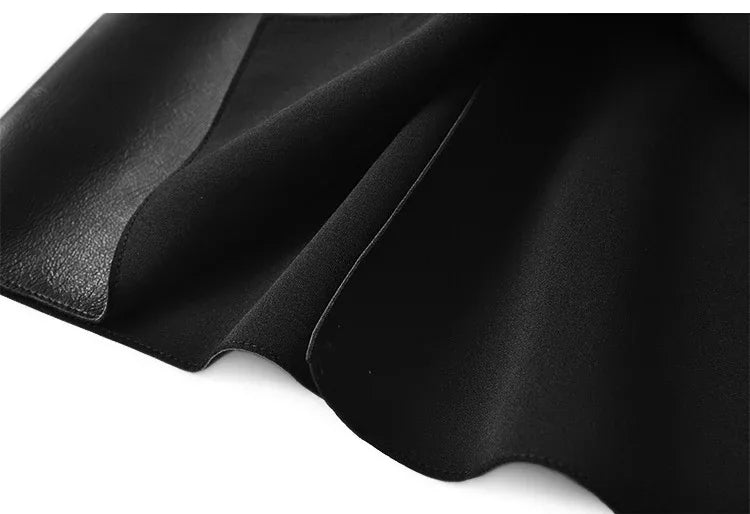 High waisted midi leather skirt with front slit and pockets