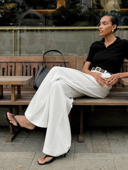 White high waist wide leg commuter pants