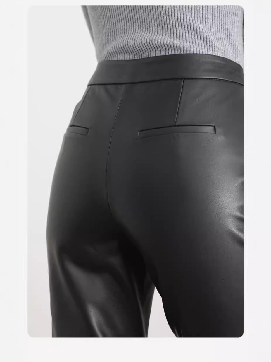 Women’s High Waisted Black Cropped Leather Pants