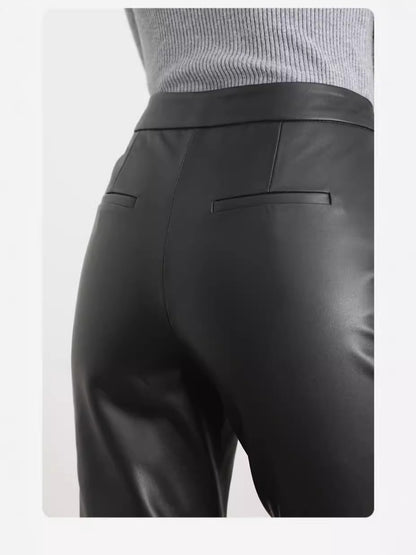 Women’s High Waisted Black Cropped Leather Pants