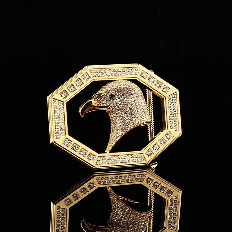 Eagle Head Belt Buckle in Gold with Rhinestones