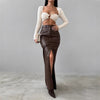 High Waist Leather Slit Straight Skirt