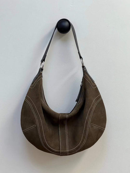 Suede Leather Underarm Crescent Shoulder Bag