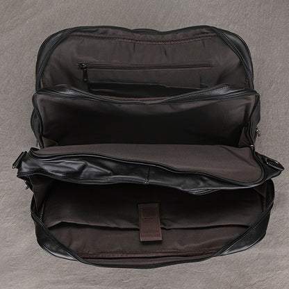 Genuine Leather Office Laptop Bag for Men with Trolley Sleeve