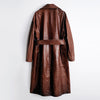 Women Leather Trench Coat Double-Breasted With Belt