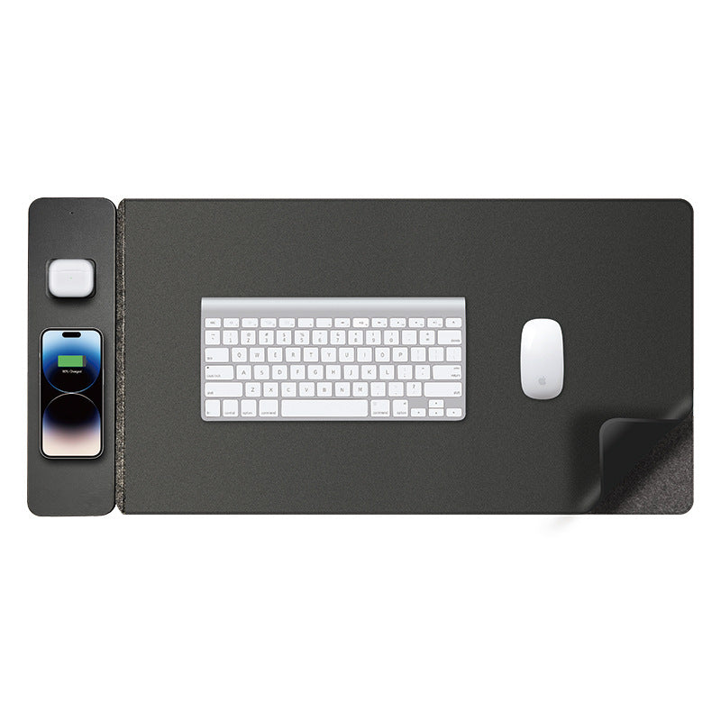 Leather desk pad with magnetic charging side panel