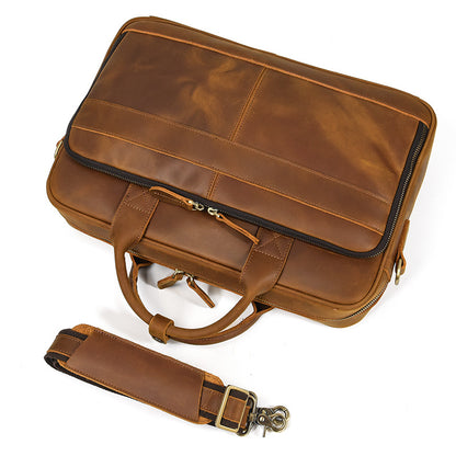 Real Leather Office Bag with Rear Trolley Strap