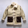 Men Real Sheepskin Shearling Flight Long Jacket Aviator