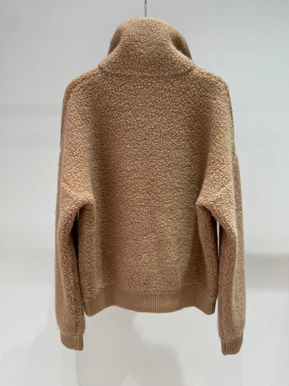 Women Stand Collar Cashmere Zip Sweater Yarn Knit