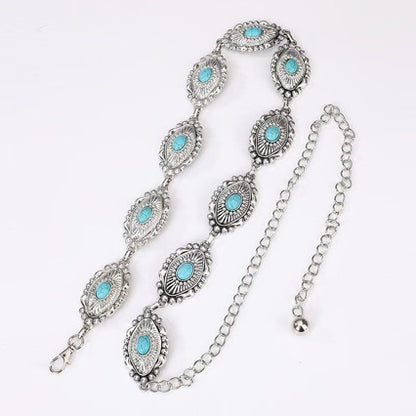 Waist Chain with Turquoise Look Medallions for Women