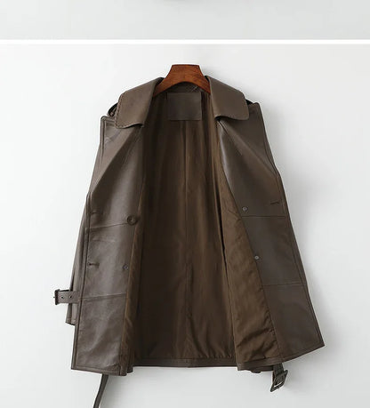 Women Genuine Sheepskin Mid-Length Trench