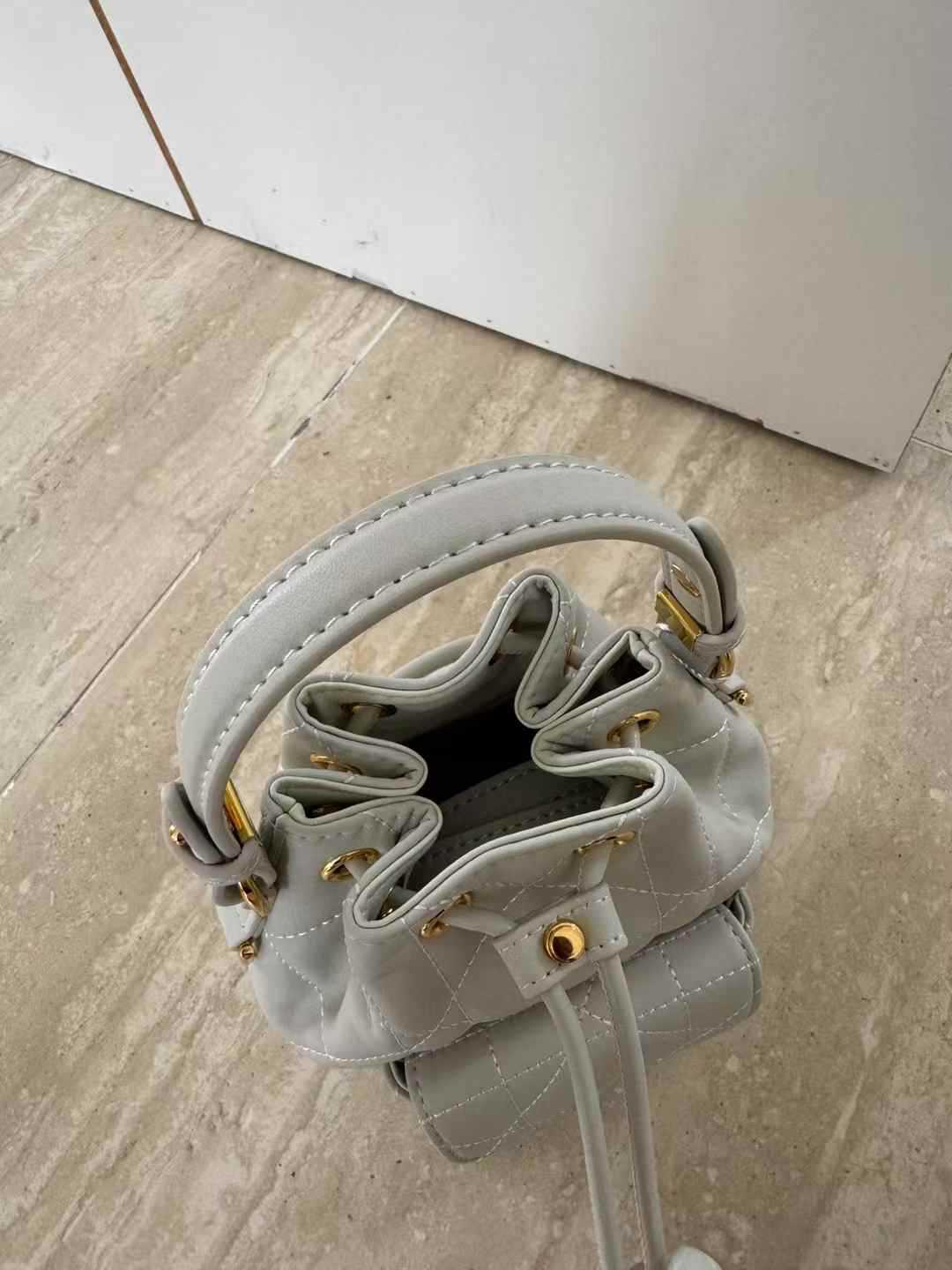 Small Quilted Leather Bucket Shoulder Bag for Women